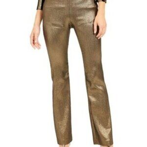 I.N.C. Womens Metallic Gold Flared Pants Size 8 pull on high waist